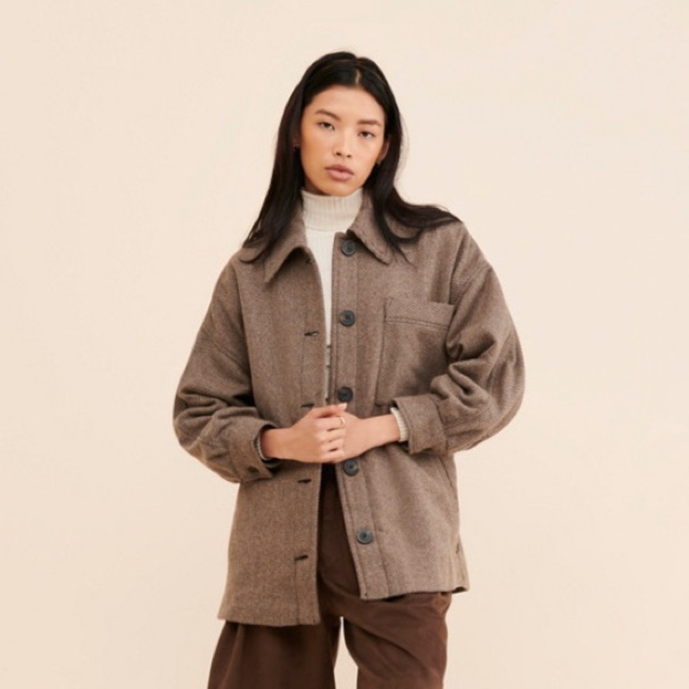 Free People We the Free Jessica Oversized Shirt Jacket in Brown - XL